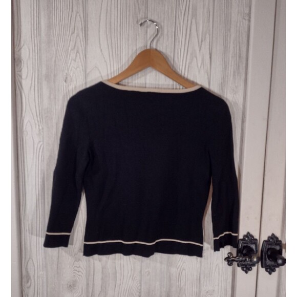 Emma James Petite Small Black Blouse Tan Outline Old Money Free Shipping! - Picture 6 of 10